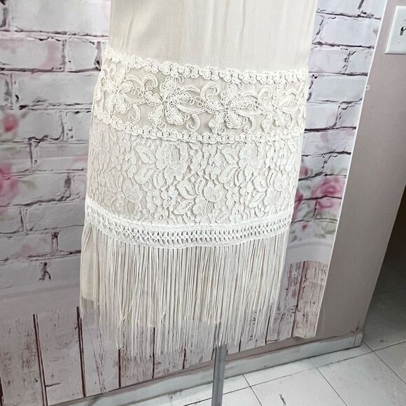 Ark & Co Women's Lace Fringe Cream Chiffon Sleeveless Mini Shift Dress Size S - Picture 6 of 14
